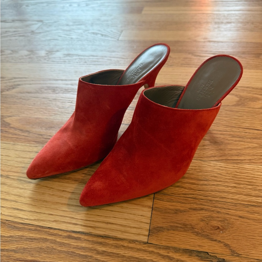 Hermes Orange Suede Mules